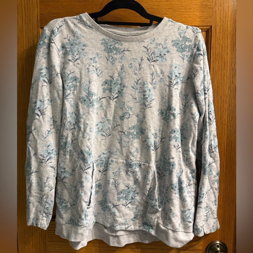 J. Jill Blue Floral Crew Neck Sweater